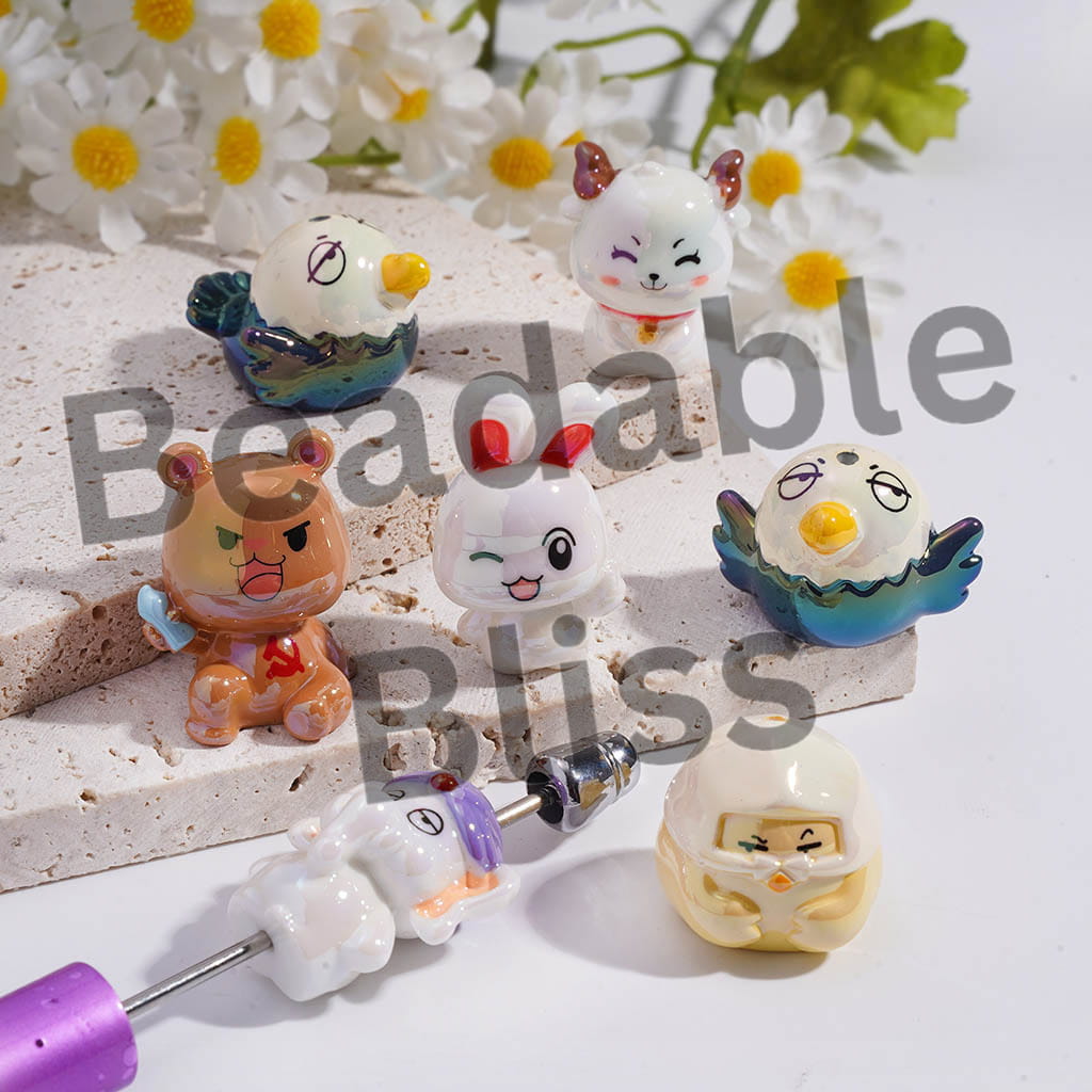 Acrylic Beads UV Coating Chinese Animal Character Story, Random Mix ...