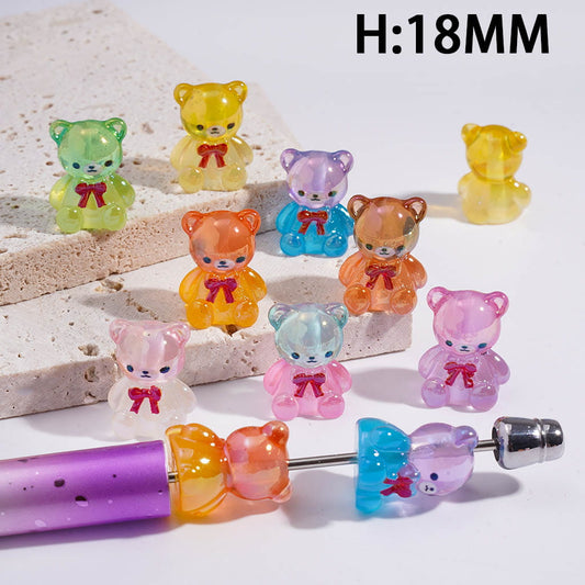 UV Coating Translucent Bear with Red Bowtie Acrylic Beads 18MM, Random Mix