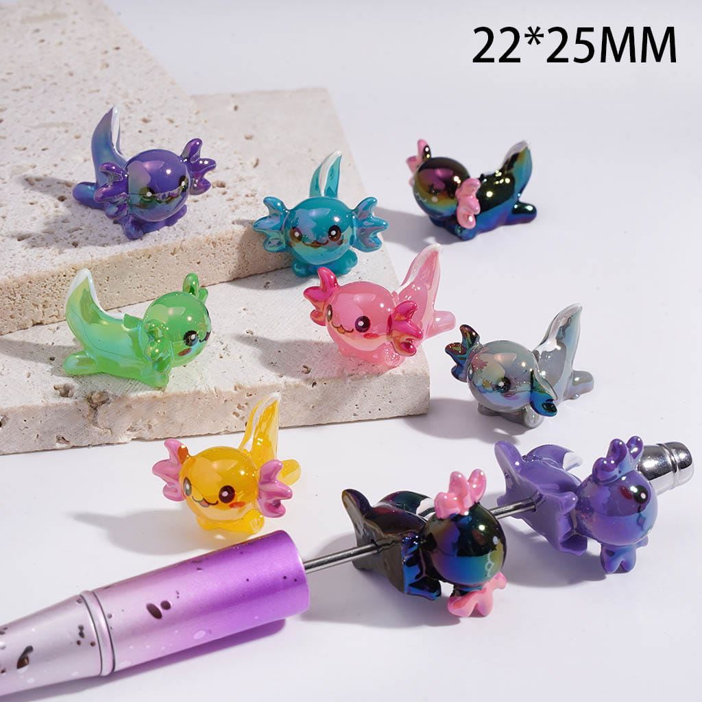 UV Coated Cute Axolotl in Various Colors Acrylic Beads 22×25mm Random Mix