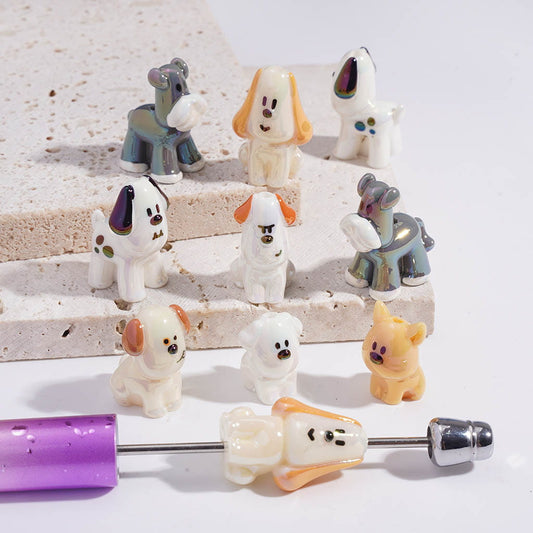 UV Coated Mini Dog Puppy in Assorted Types, Acrylic Beads 22*25mm Random Mix