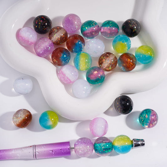 Double Color and Broken Gold Foil Papers Acrylic Beads for Bracelets, 16MM, Random Mix