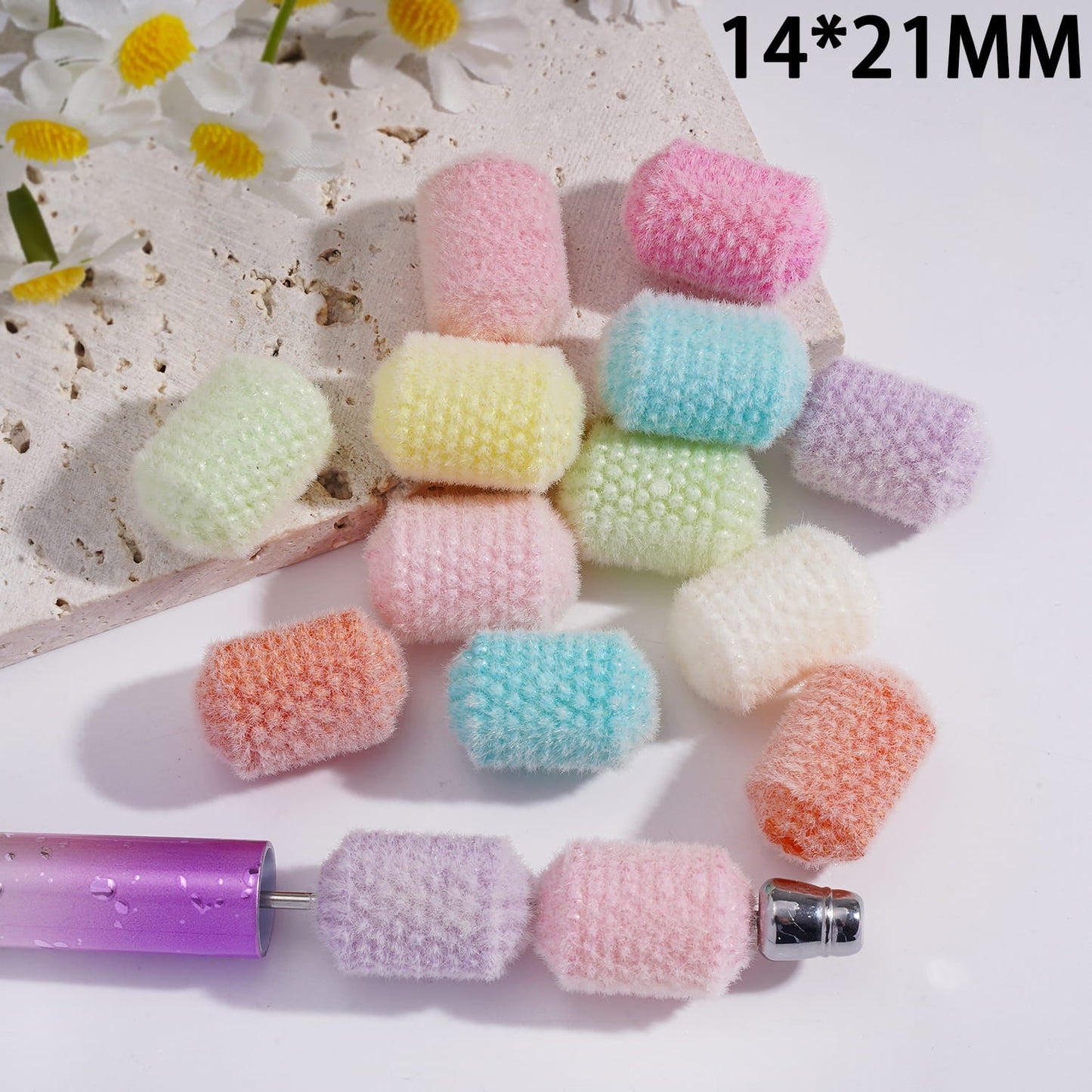 Flocked Long Lantern with Mulberry Texture Acrylic Beads 14*21MM, Random Mix