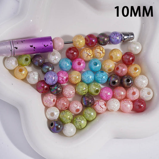 UV Coating Crackle Texture Round Acrylic Beads for Bracelets 10MM Random Mix