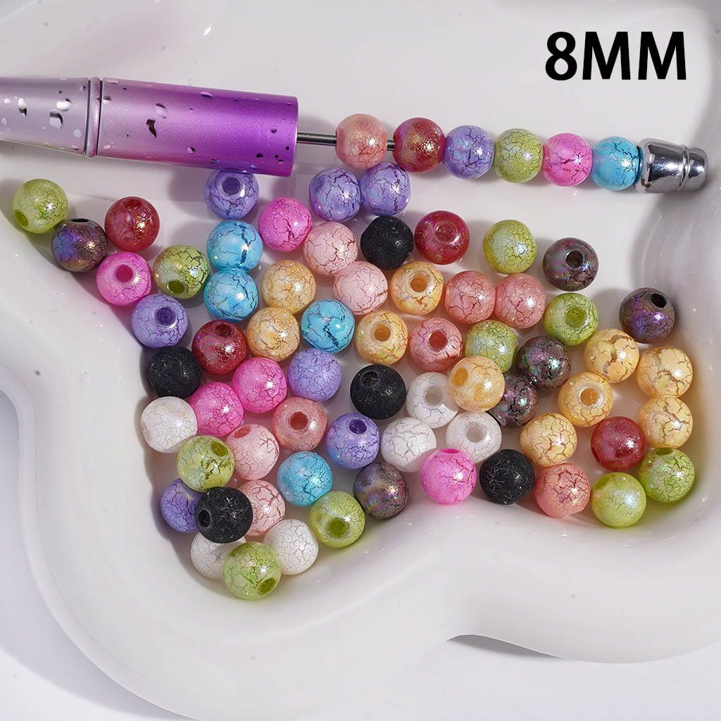 UV Coating Crackle Texture Mini Round Acrylic Beads for Bracelets 8MM Random Mix