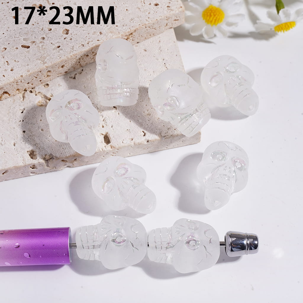UV Coating Translucent Skull Head Halloween Style Acrylic Beads 17*23MM
