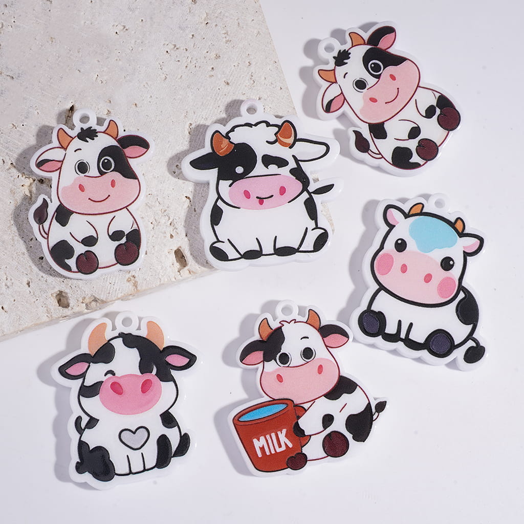 Dairy Cattle Cow Farm Animal Series in Various Style Acrylic Pendant Beads
