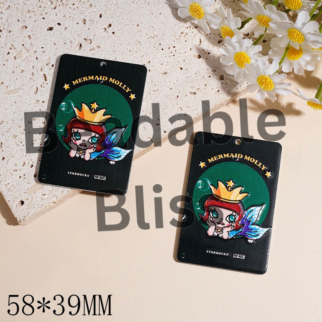 Acrylic Pendants Mermaid Baby Girl Doll Character, Flat Rectangle Shape, 58*39MM