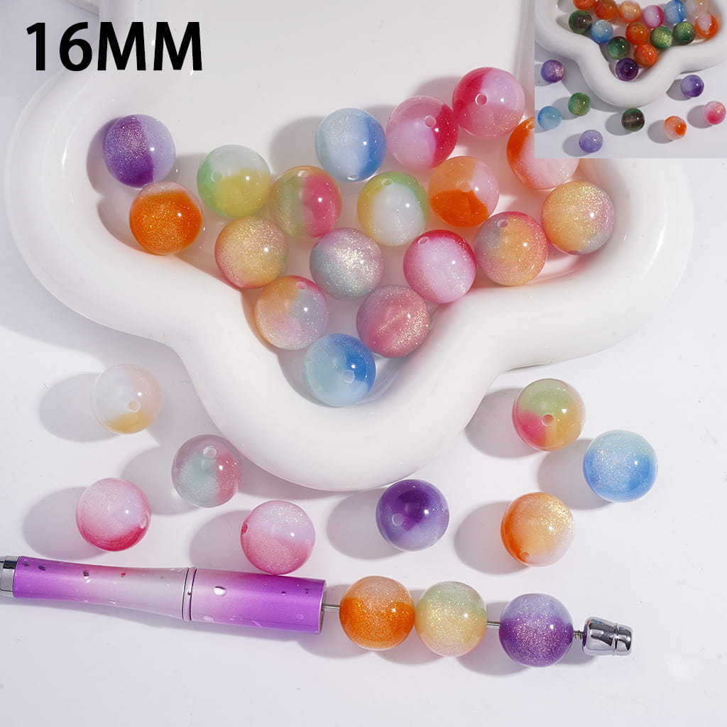 Three Ombre Colors with Shiny Glitter Round Acrylic Beads for Bracelets 16MM, Random Mix