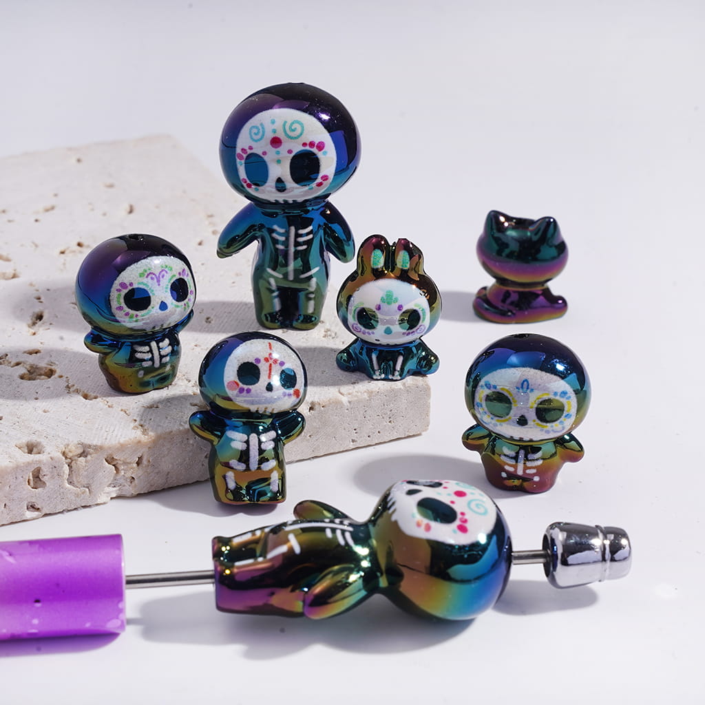 UV Coating Cute Mini Skeleton Baby Day of the Dead Halloween Theme Acrylic Beads Random Mix