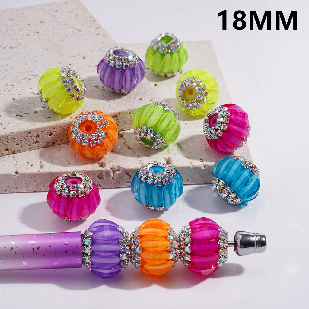 Halloween Pumpkin with Crystal AB Rhinestone Chains Round Shape  Acrylic Beads 18MM, Random Mix