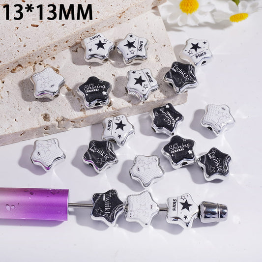 Cute Star Shape Acrylic Beads with Text "Twinkle Shining Stars", 13*13MM, Random Mix