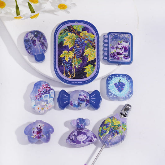 Purple Grape Vine Fruit Charm Series Acrylic Beads Pendant Random Mix