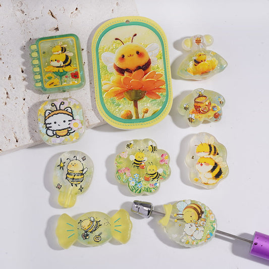 Cute Bee Honey Sweet Animal Character Charm Acrylic Beads Pendant Random Mix