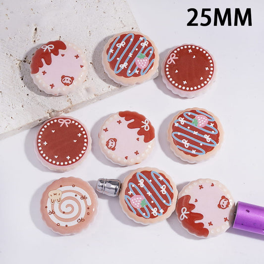 Rounded Biscuit in Brown & Pink Series Flat Round Acrylic Beads 25MM Random Mix