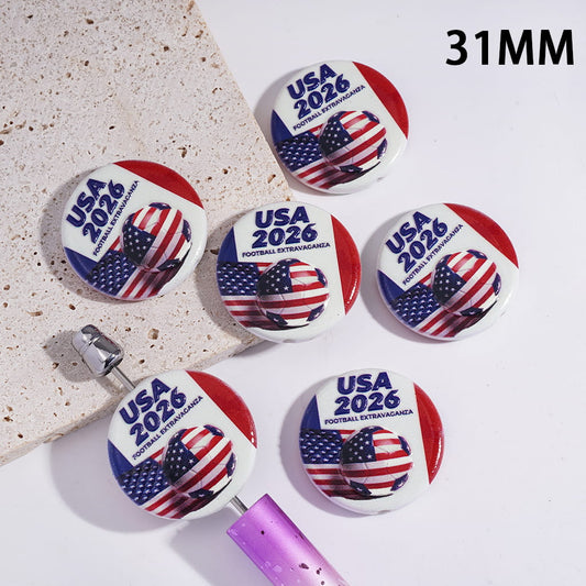 USA 2026 Football Extravaganza with American Flag Flat Round Shape Acrylic Beads