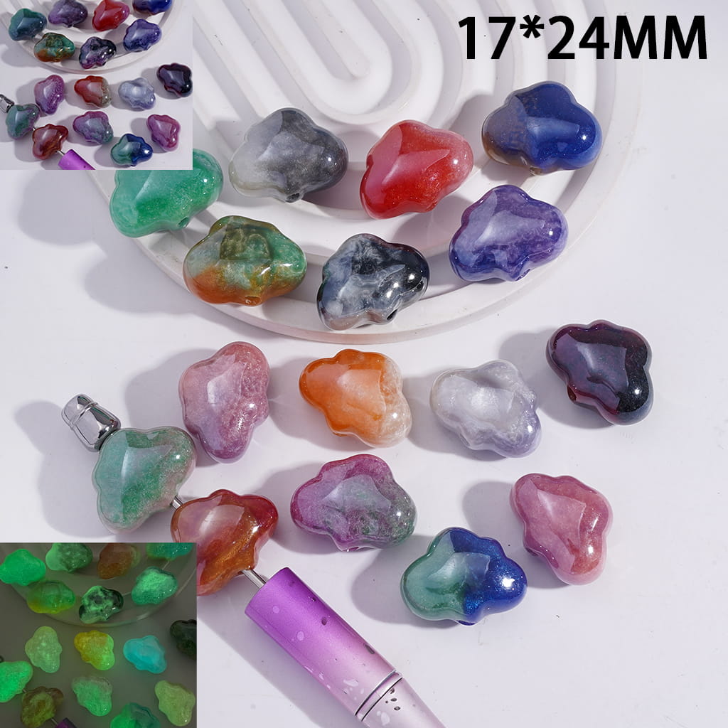 Luminous Cloud Acrylic Beads with Gradient Blending & Glitter Texture 17*24MM, Random Mix