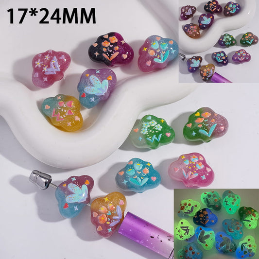 Luminous Double Color Cloud Acrylic Beads with Glitter & Hand-Painted Patterns 17*24mm Random Mix