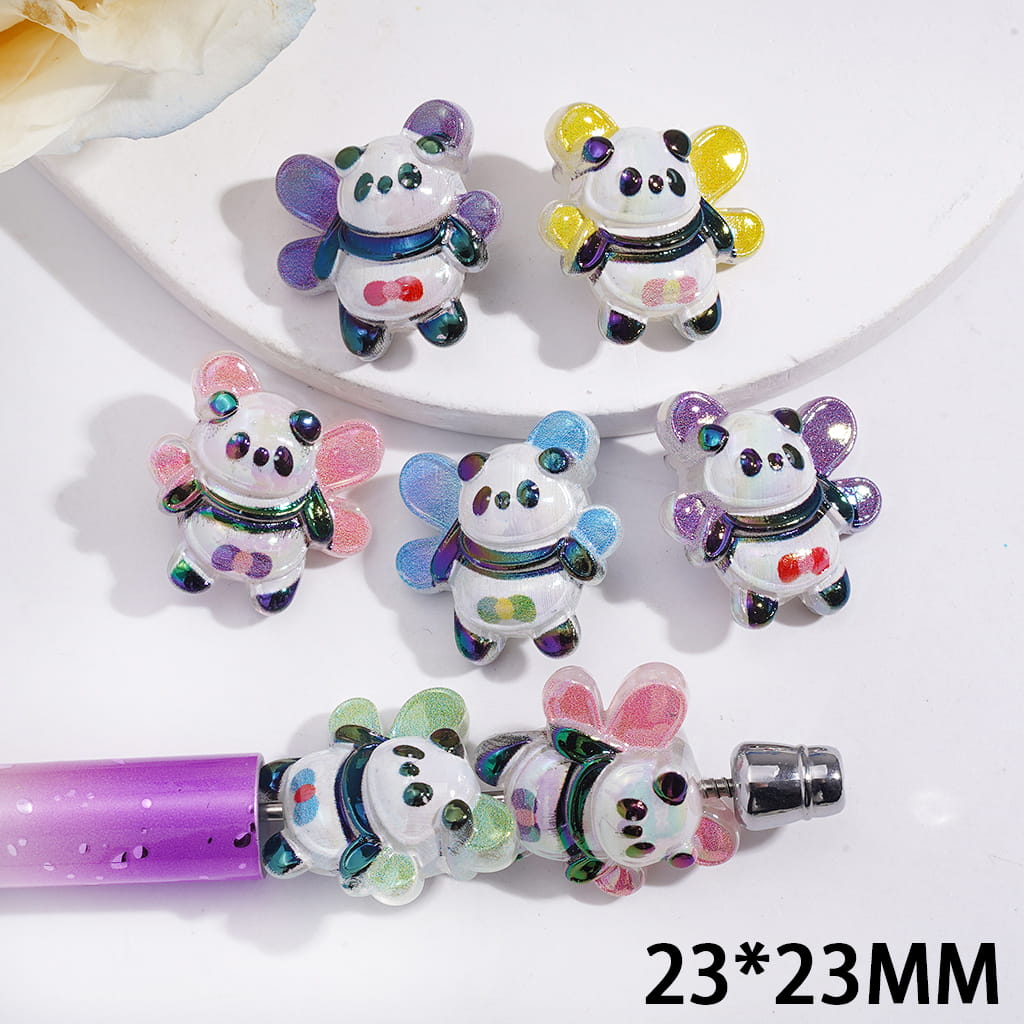 UV Coated Cute Panda with Wings Acrylic Beads 23*23MM Random Mix
