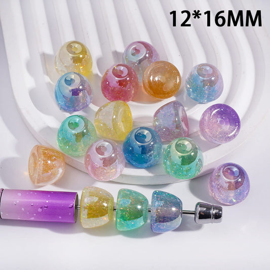 UV Coating Candy Bean Shape with Embedded Foil Paper Acrylic Beads 12*16MM, Random Mix