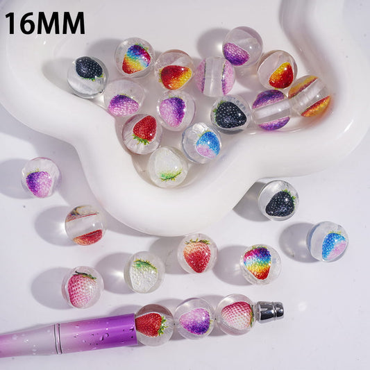 Cute Fruit Strawberry Embedded Inside Bead Translucent 16MM Acrylic Beads Random Mix