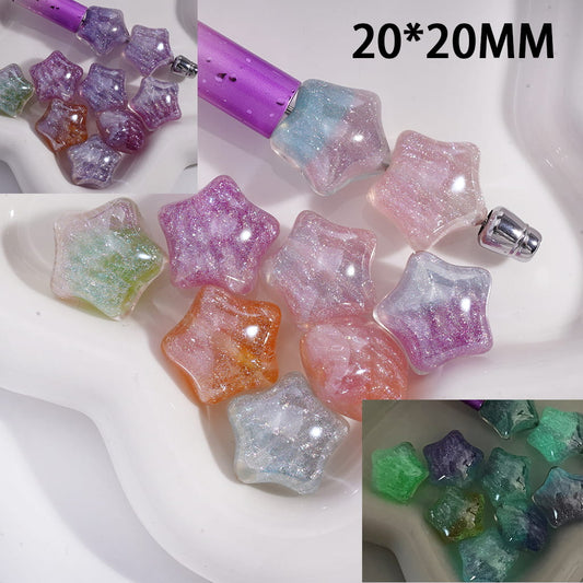 Luminous Color Changing Star Shape with Acrylic Beads Glitter Stripes 20*20MM, Random Mix