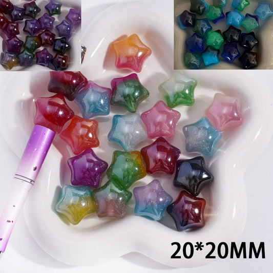 Luminous Color Changing Star Shape with Dark Color Glitter Acrylic Beads 20*20MM, Random Mix