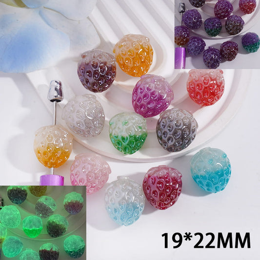 Luminous Color Changing Strawberry Shape with Glitter Acrylic Beads 19*22MM, Random Mix