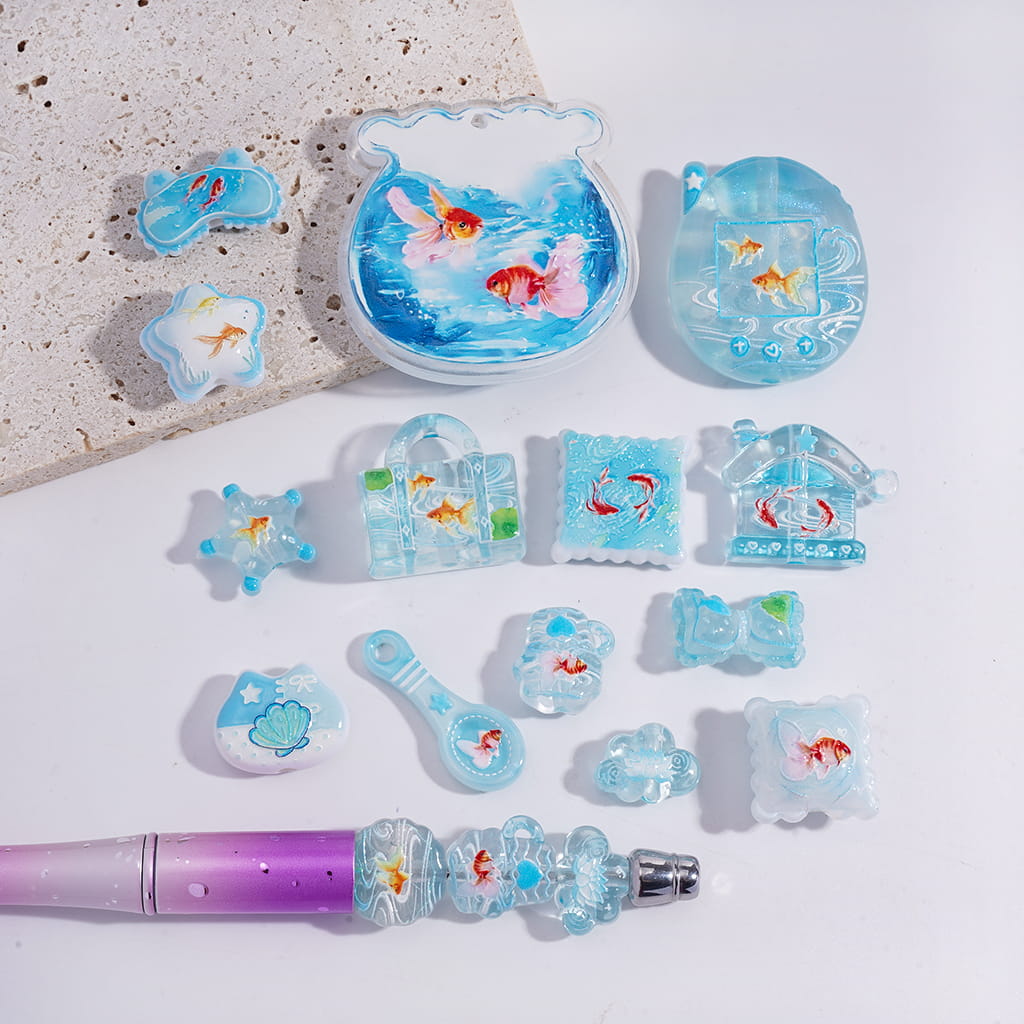Goldfish and Lotus Leaf Blue Series in Various Shape & Design Acrylic Beads Pendants Random Mix