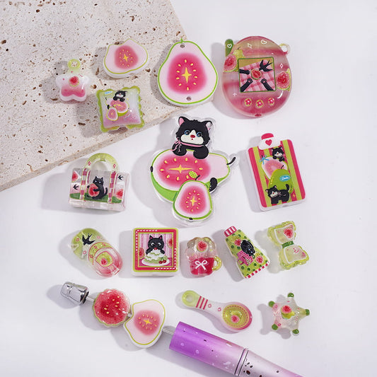 Guava Fruit and Black Cat Character Prints Series in Various Shape & Design Acrylic Beads Pendants