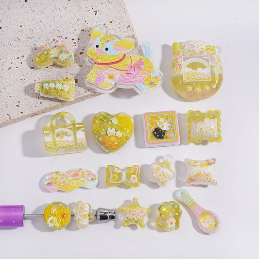 Yellow Dog and Floral Theme Design Series in Various Shape & Design Acrylic Beads Pendants Random Mix