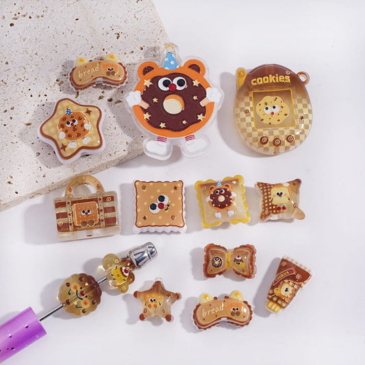 Cute Biscuit and Bread Designs in Warm Brown Series in Various Shape & Design Acrylic Beads Pendants Random Mix