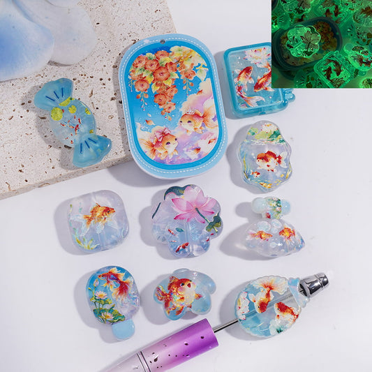 Luminous Goldfish and Lotus Flowers Series Design in Various Shape & Design Acrylic Beads Pendants Random Mix