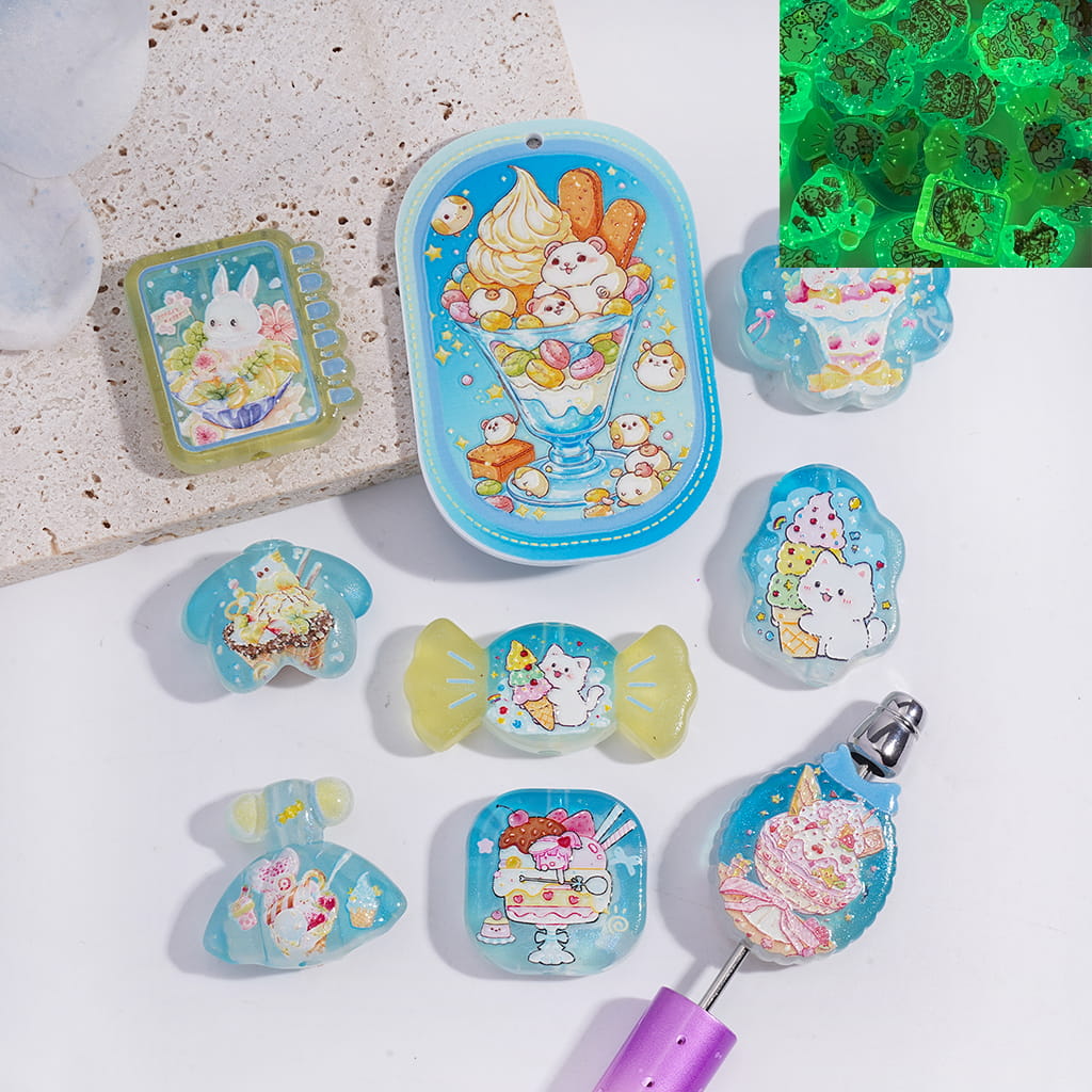 Luminous Sweet Ice Cream Dessert Series in Various Shape & Design Acrylic Beads Pendants Random Mix