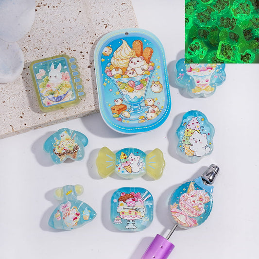 Luminous Sweet Ice Cream Dessert Series in Various Shape & Design Acrylic Beads Pendants Random Mix