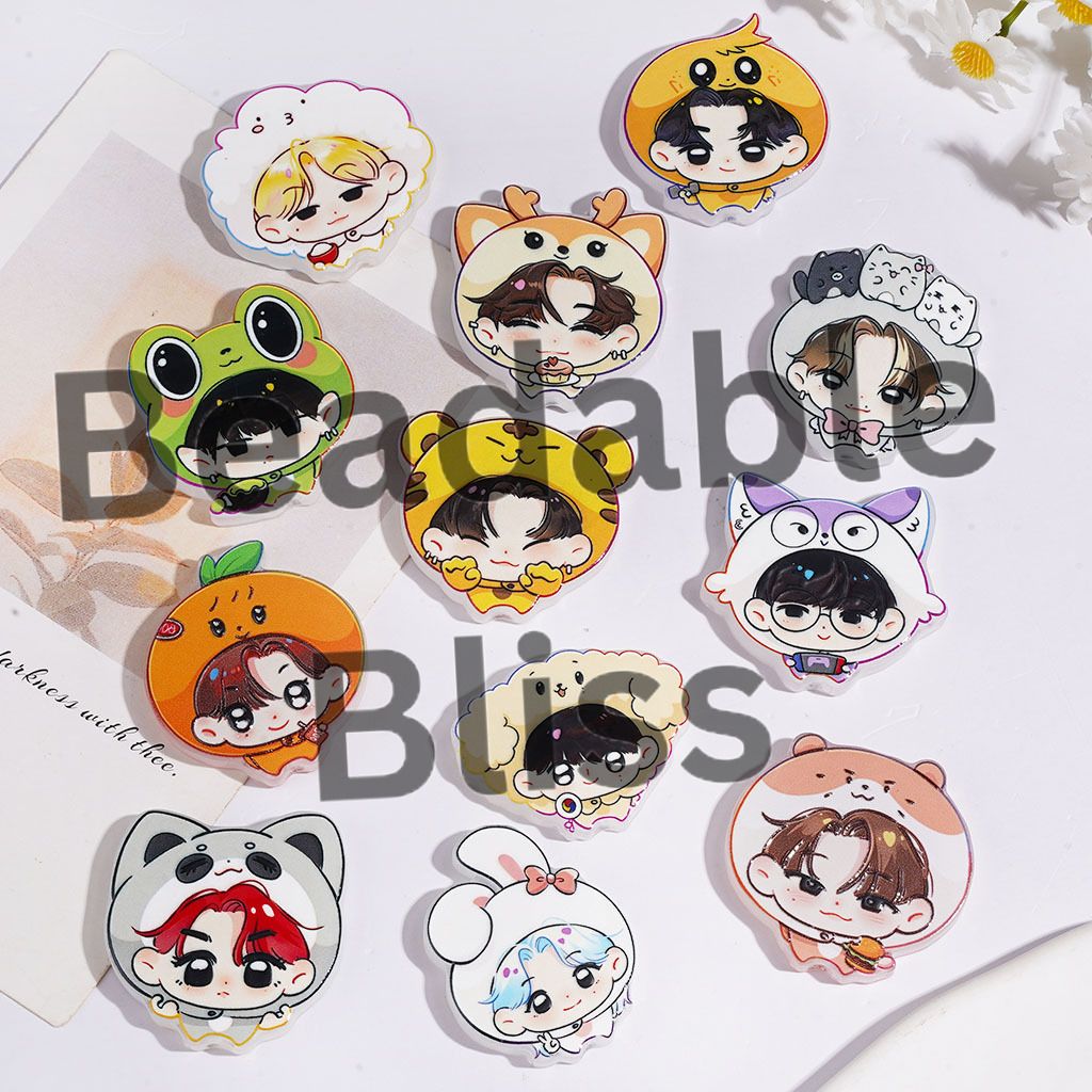 Acrylic Beads Image Style Korea Boy Group Wearing Diverse Cartoon Animal and Fruit Hat, Random Mix