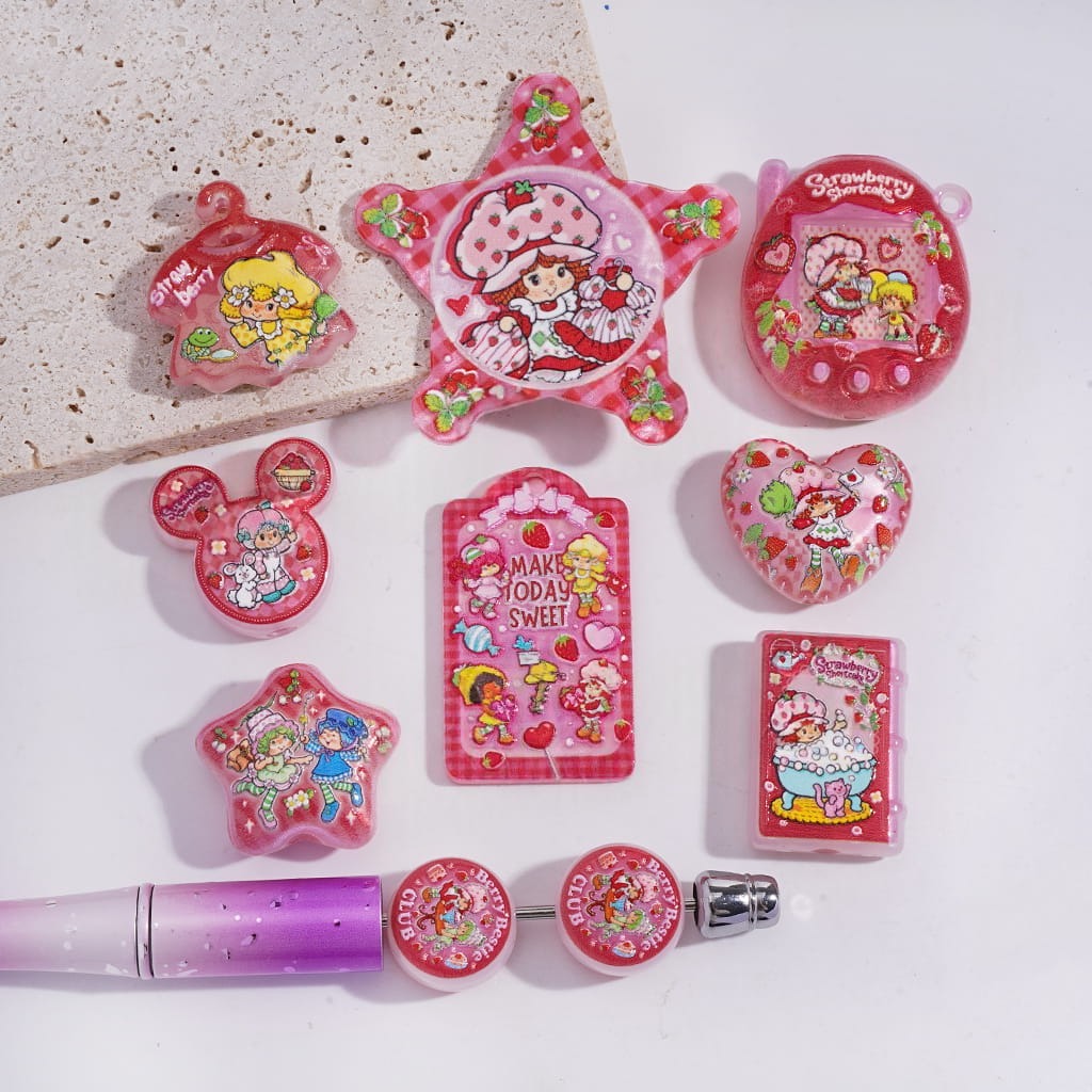 Cute Sweet Strawberry Girl Cartoon Character Series Acrylic Beads Pendants Random Mix