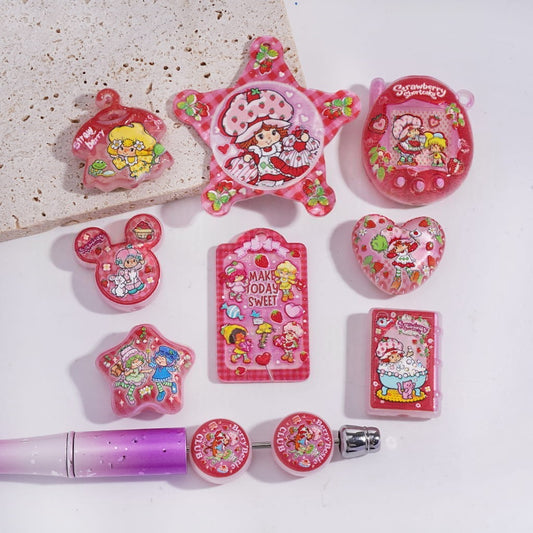 Cute Sweet Strawberry Girl Cartoon Character Series Acrylic Beads Pendants Random Mix