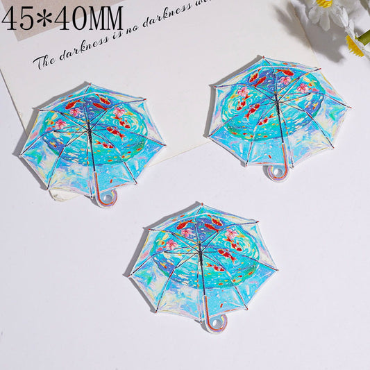 Blue Ocean Umbrella Shape Acrylic Pendant with Colorful Fish Print, 45*40MM, Summer Theme