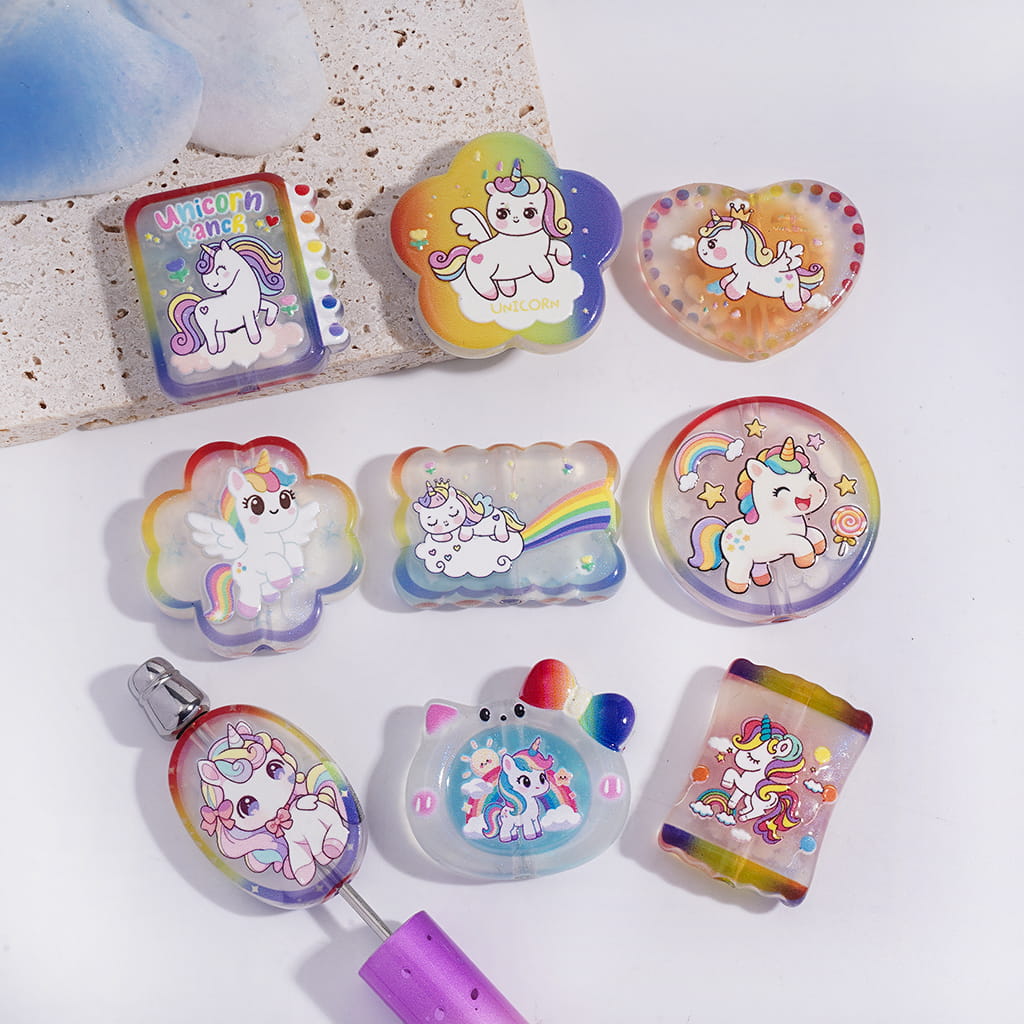 Cute Magical Rainbow Unicorn Pony Theme Designs Series Acrylic Beads Random Mix