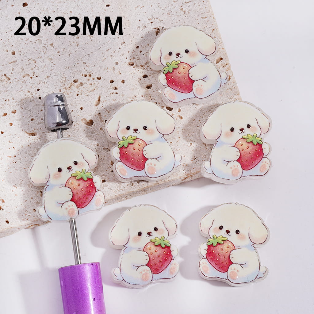 Cute Dog Hugging Red Strawberry Translucent Acrylic Beads 20*23MM