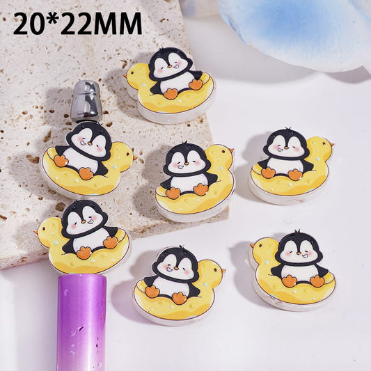 Cute Translucent Penguin Sitting in Yellow Duck Swim Ring Acrylic Beads 20*22mm