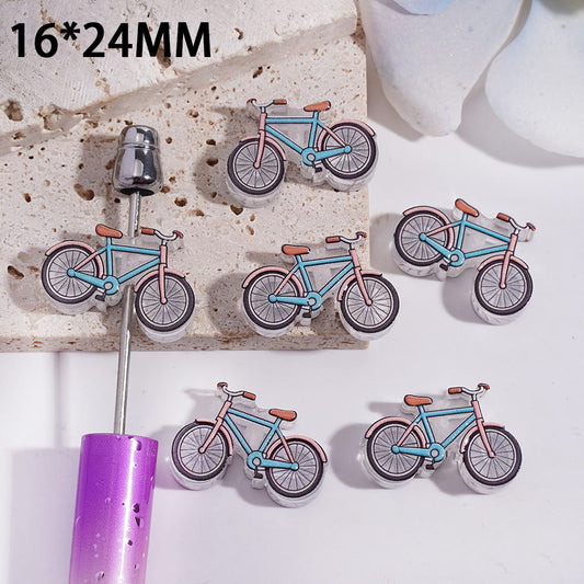 Cute Mini Bicycle Charm Translucent Acrylic Beads 16*24mm