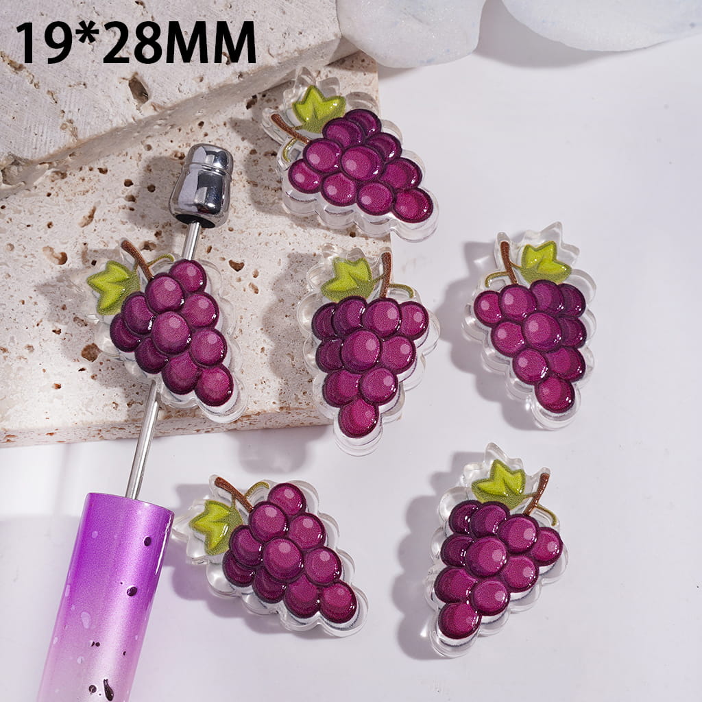 Purple Grape Bunch Translucent Fruit Charm Acrylic Beads 19*28mm