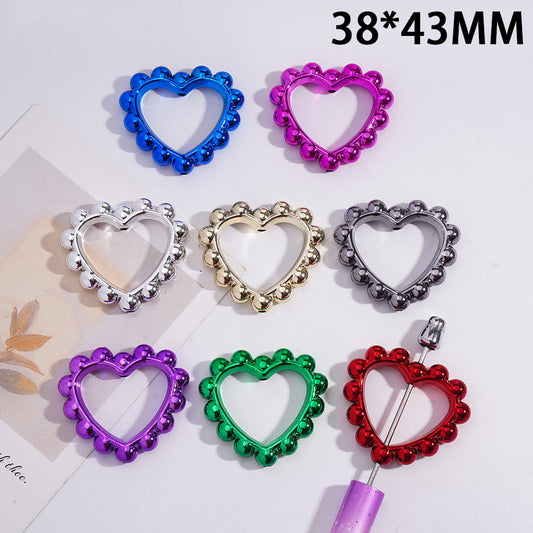 Shiny Metallic Hollow Heart Shape Acrylic Beads 38*43mm Random Mix