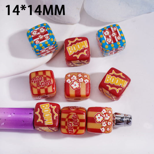 Boom Popcorn Prints Cube Square Shape Acrylic Beads 14*14MM, Random Mix