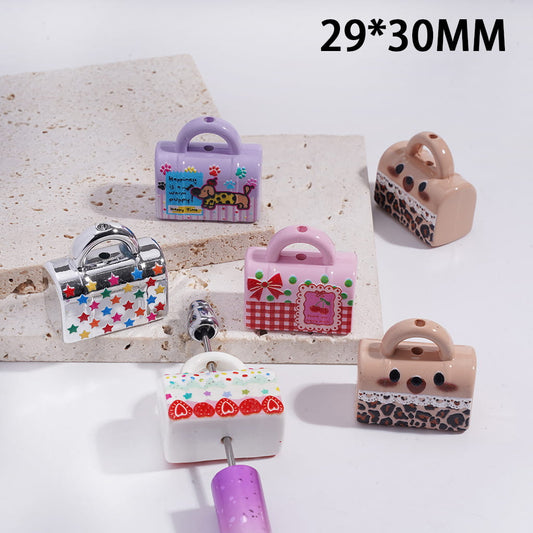 Cute Patterns Series Acrylic Handbag Beads Pendants 29*30MM, Random Mix