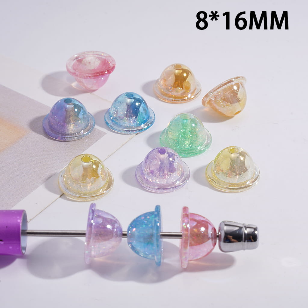 UV Coating Hat Shape Acrylic Beads with Gold Foil Papers 8*16MM Random Mix