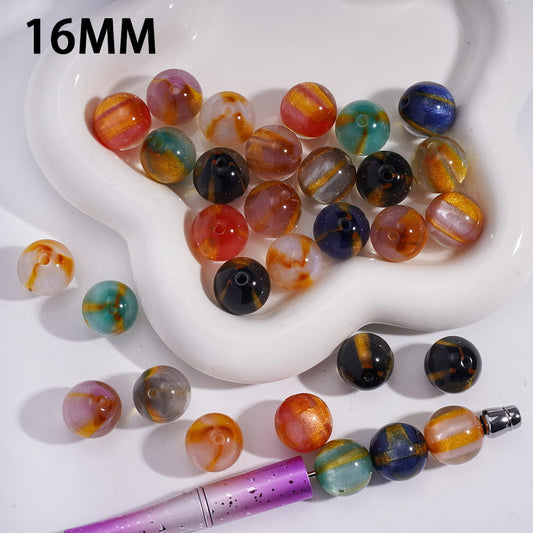 Three Gold Glitter Stripes Elegant Shiny Round  Acrylic Beads for Bracelets 16MM Random Mix