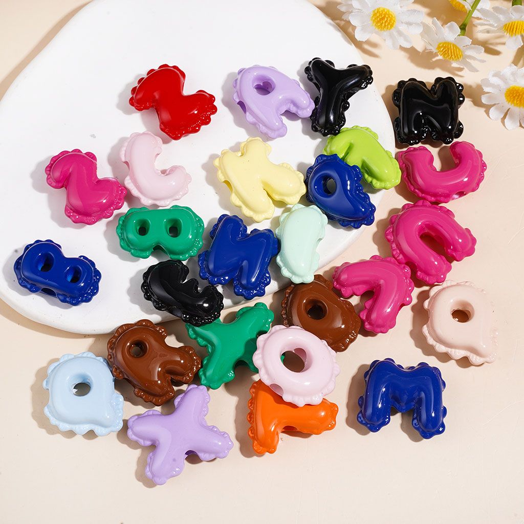 Acrylic Beads Alphabet All Letter with Wavy Edged Shape, Multi-Color Random Mix (The Hole is Horizontal, Not Vertical)
