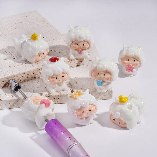 UV Coating Cute Animal Theme Sheep Shape Acrylic Beads Random Mix